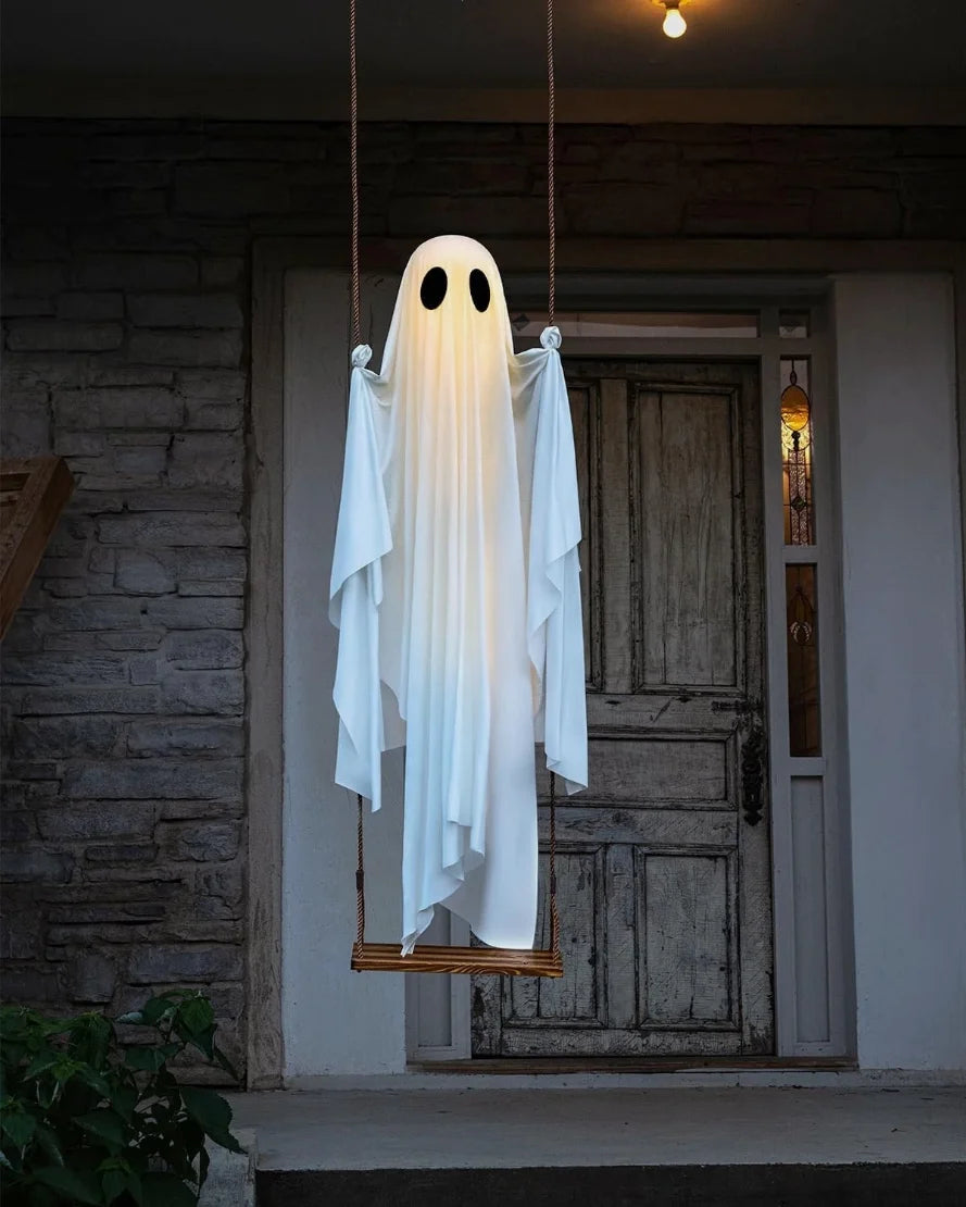 Large Outdoor Hanging Swing Ghost Halloween Decoration Light-Up Spooky Decor for Yard Party Halloween