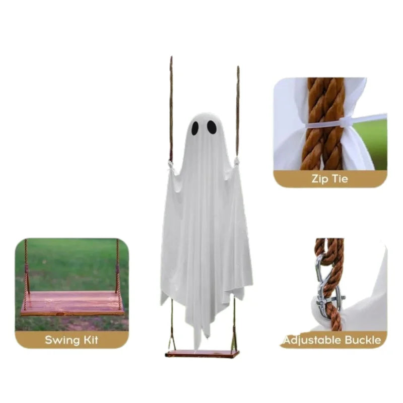 Large Outdoor Hanging Swing Ghost Halloween Decoration Light-Up Spooky Decor for Yard Party Halloween