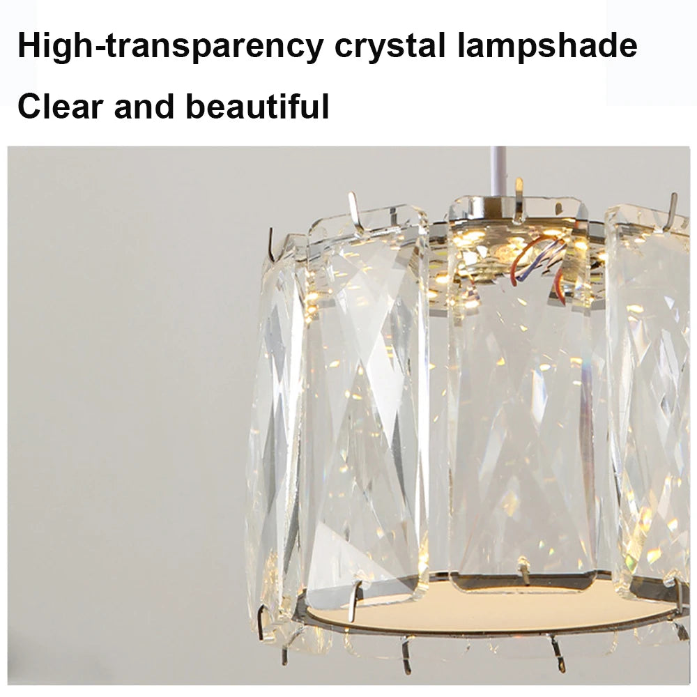 LED Pendant Light with a Crystal Lampshade, Featuring Three Adjustable Light Colors, Adjustable Height, and a Backlit Base; Suitable for Bedrooms, Living Rooms, and Above Dining Tables
