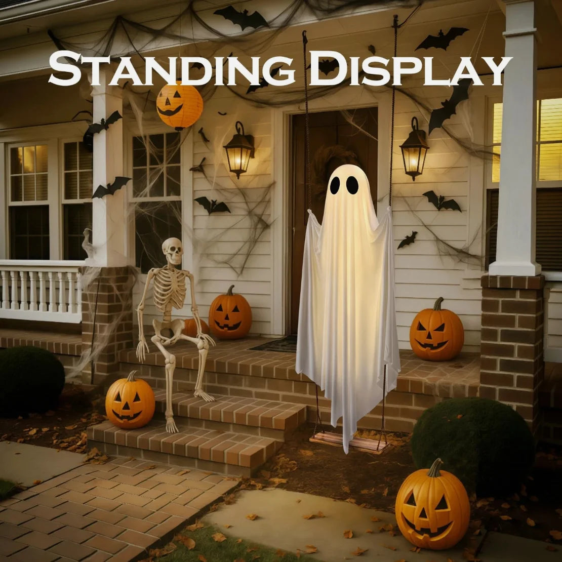 Large Outdoor Hanging Swing Ghost Halloween Decoration Light-Up Spooky Decor for Yard Party Halloween
