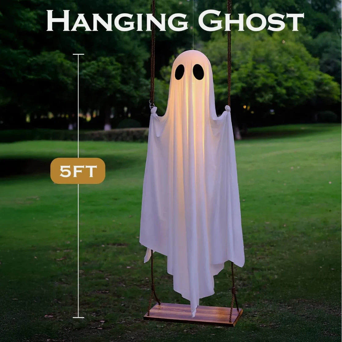 Large Outdoor Hanging Swing Ghost Halloween Decoration Light-Up Spooky Decor for Yard Party Halloween