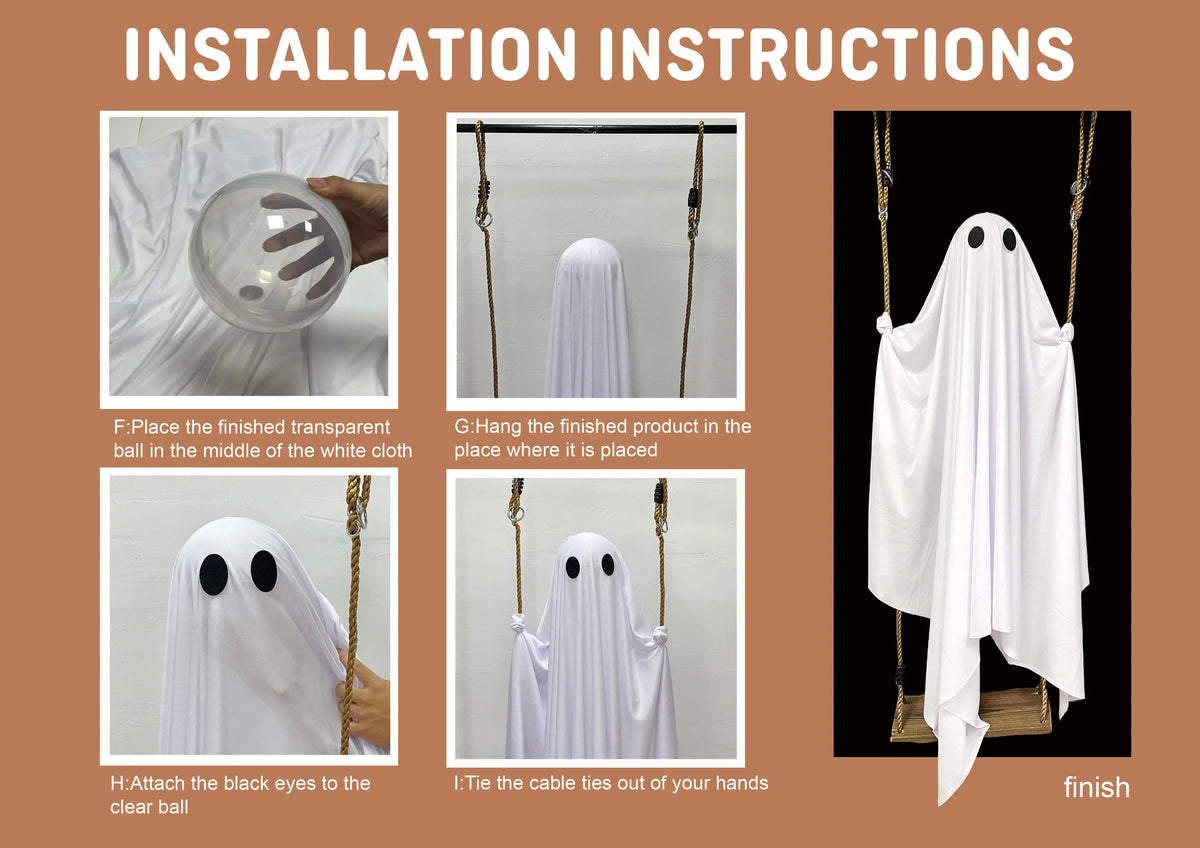 Large Outdoor Hanging Swing Ghost Halloween Decoration Light-Up Spooky Decor for Yard Party Halloween