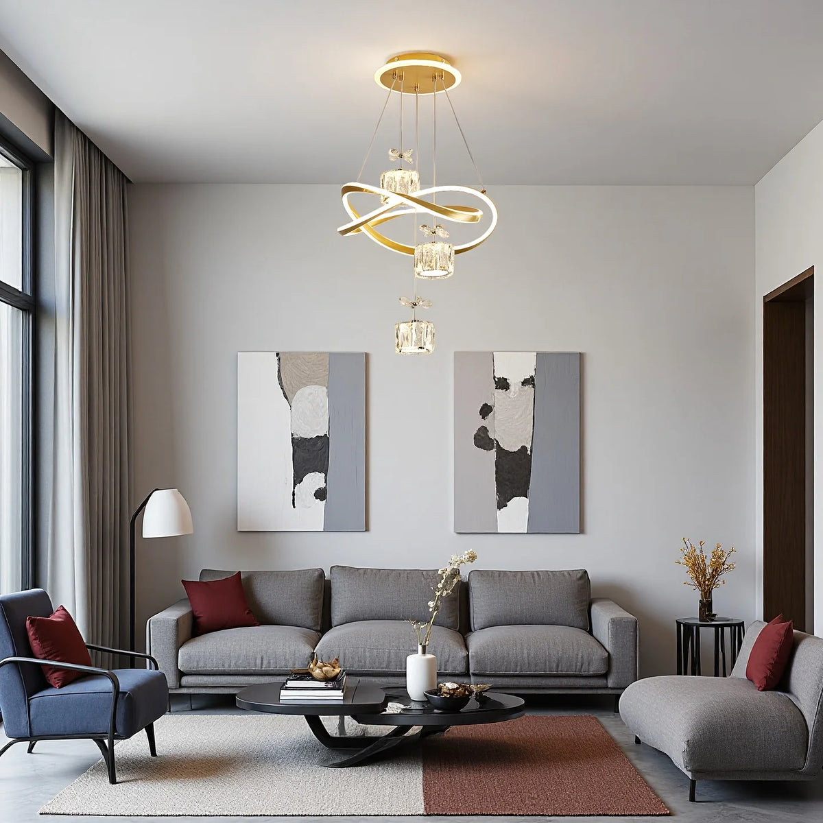 LED Pendant Light with a Crystal Lampshade, Featuring Three Adjustable Light Colors, Adjustable Height, and a Backlit Base; Suitable for Bedrooms, Living Rooms, and Above Dining Tables